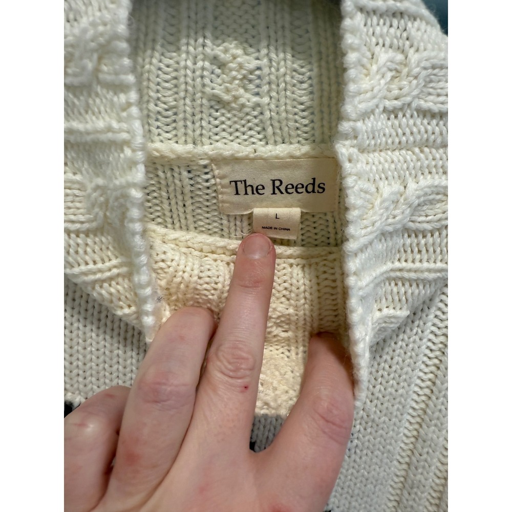 The Reeds J.Crew Women Cream Wool Blend Mock Neck Diamond Knit Sweater Large - Picture 7 of 10